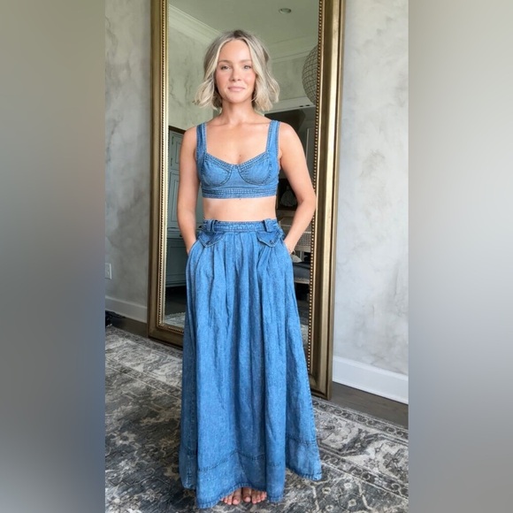 🆕 FREE PEOPLE 2-Piece Maddox Denim Skirt + Top Set in Blue Shadow - Picture 10 of 15